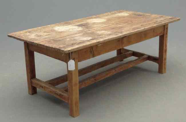 Appraisal: Early primitive stretcher base table Top ''x '' '' Ht