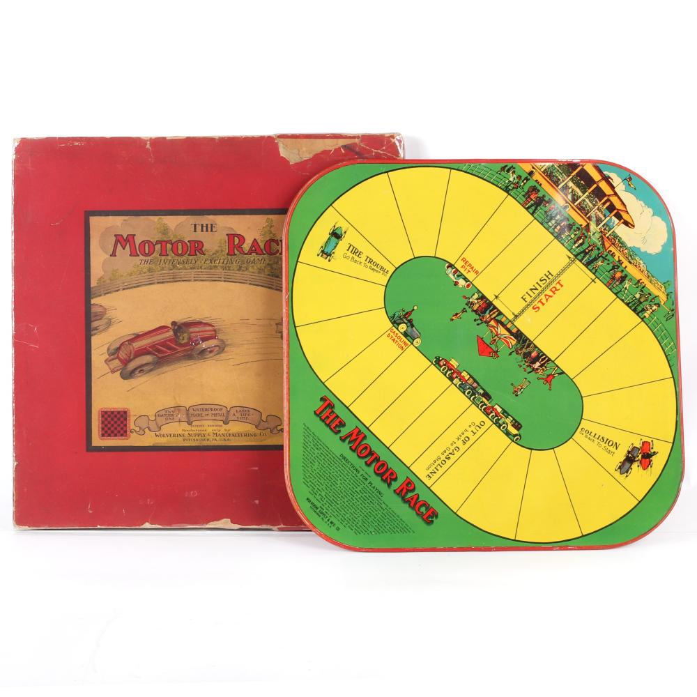 Appraisal: 'S THE MOTOR RACE TIN LITHO GAME W ORIGINAL BOX