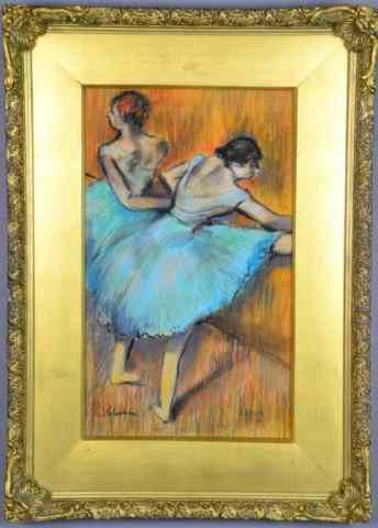 Appraisal: Suzanne Vadadon Pastel On Paper ''Homage To Degas''Depicting two ballerina's