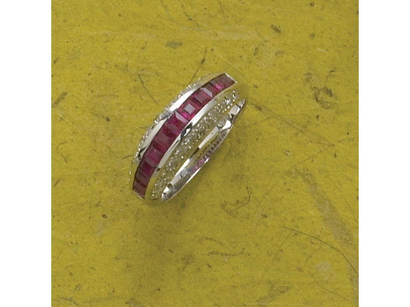 Appraisal: RUBY AND DIAMOND RING k white gold ring pave set