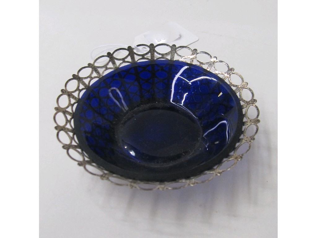 Appraisal: Silver dish with blue glass liner Birmingham