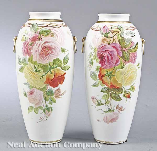 Appraisal: A Pair of English Porcelain Vases c polychrome decoration of