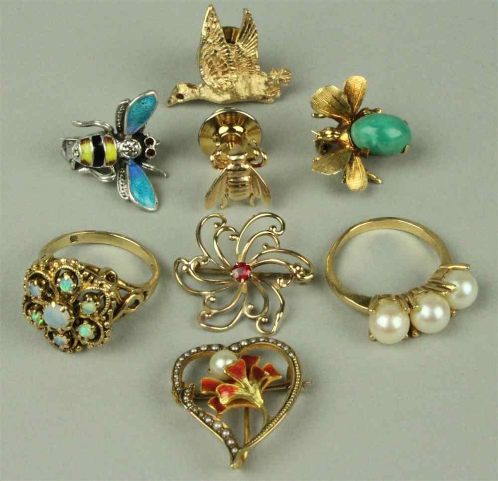 Appraisal: COLLECTION OF LADY'S GOLD PINS AND RINGS including a delicate