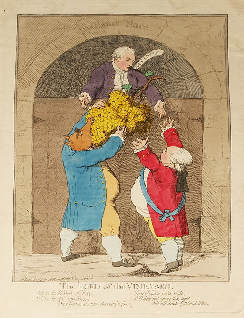 Appraisal: JAMES GILLRAY'The Lord of the Vineyard' etching hand-coloured x cm