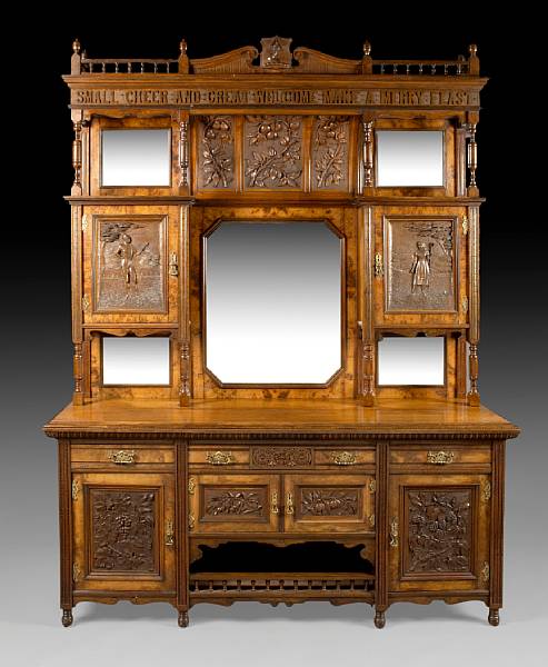 Appraisal: A Victorian carved oak and walnut sideboard fourth quarter th