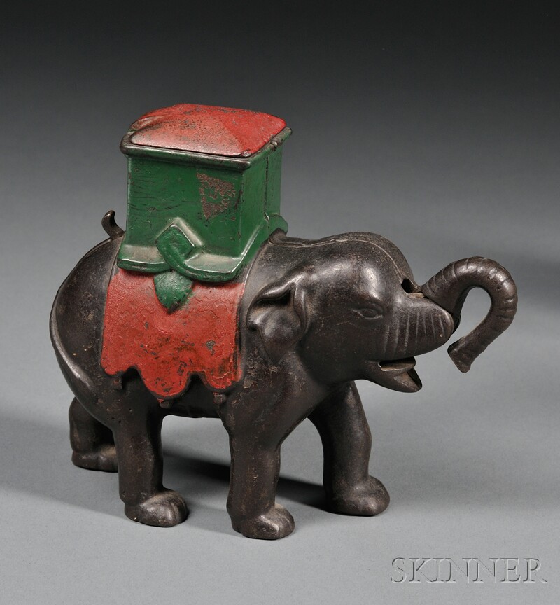 Appraisal: Polychrome Painted Cast Iron Elephant Howdah Bank Enterprise Manufacturing Co