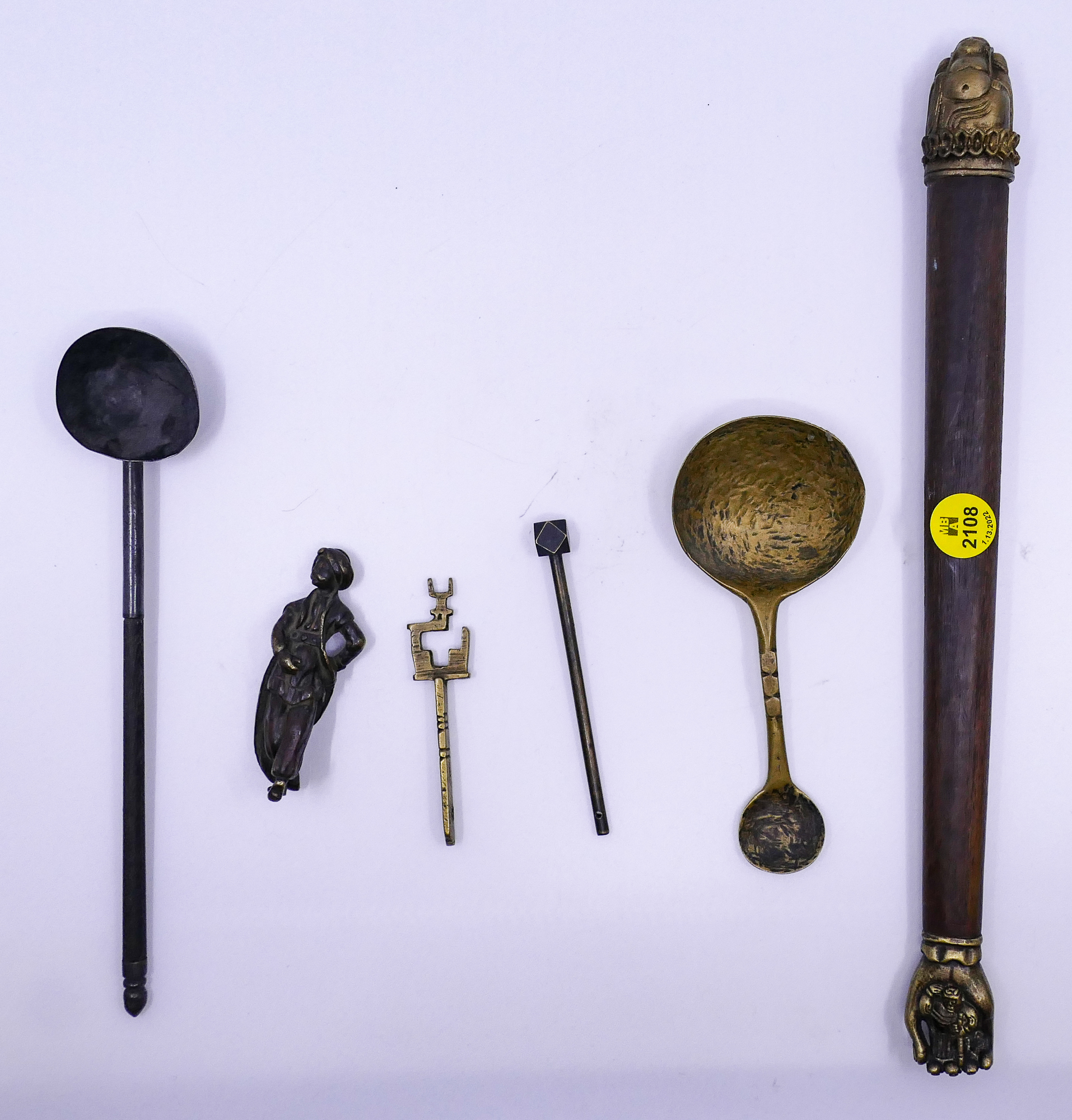 Appraisal: pc Old Asian Metal Scoops and Buddhist Items Etc- largest