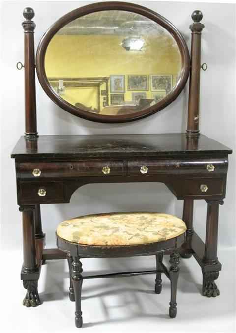 Appraisal: VICTORIAN STYLE VANITY WITH STOOL Early th century the rectangular