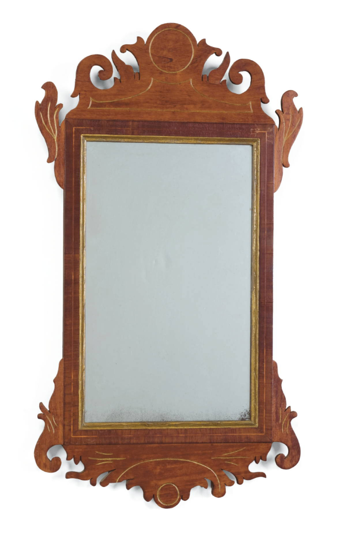 Appraisal: AMERICAN CHIPPENDALE MAHOGANY MIRROR OF TYPICAL SCROLL-FORM WITH INCISED GILT