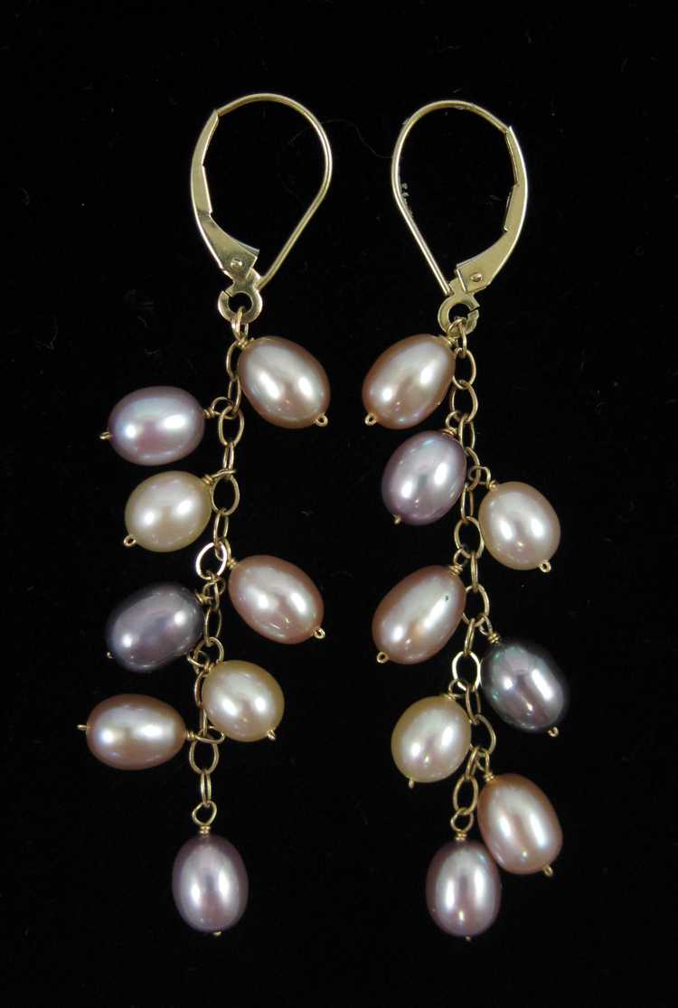 Appraisal: PAIR OF MULTI COLOR PEARL DANGLE EARRINGS each k yellow