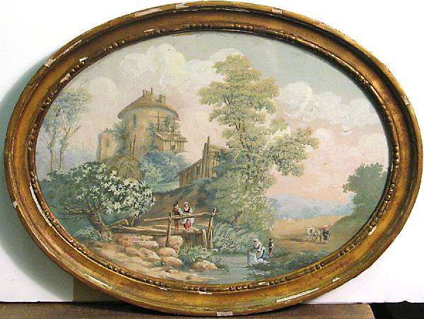 Appraisal: French School th Century A pastoral landscape with two figures