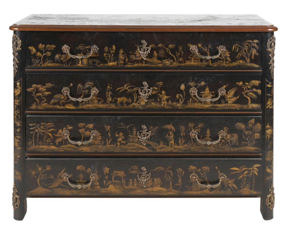 Appraisal: BAKER CHINOISERIE-DECORATED CHEST OF DRAWERSwith manufacturer's label four drawers inches