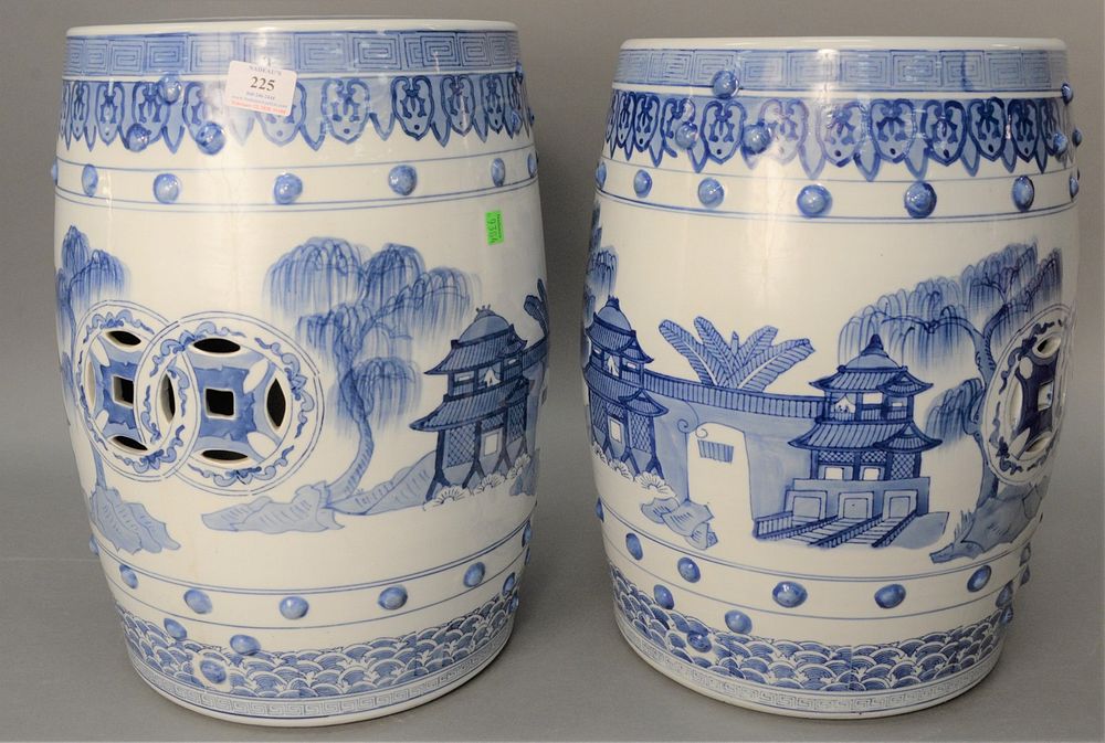 Appraisal: Pair of blue and white Chinese garden seats landscape with