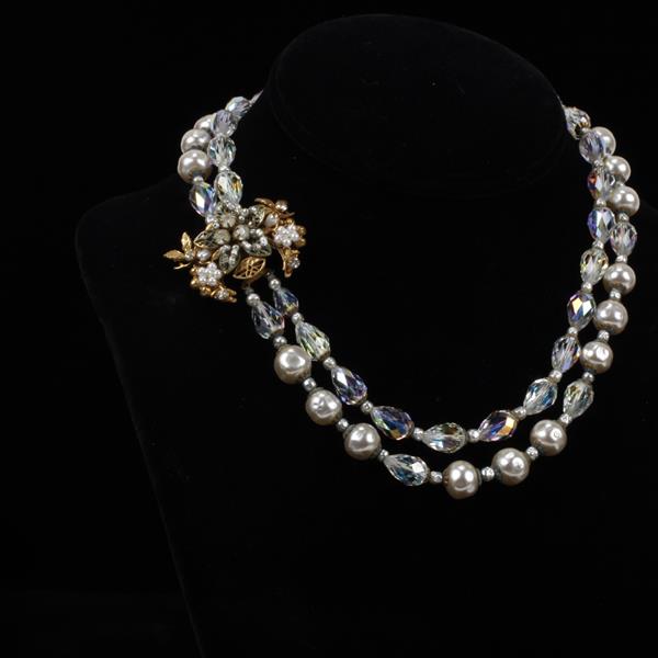 Appraisal: Original by Robert Beaded Necklace with Jeweled Floral on Iridescent