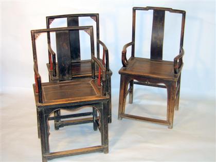 Appraisal: Pair of Chinese softwood square back chairs and one other