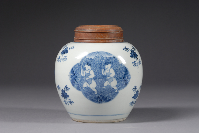 Appraisal: Ovoid Jar China th century underglaze blue designs of children