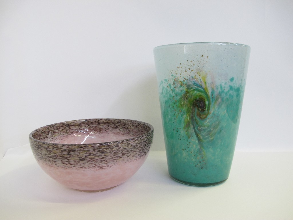 Appraisal: Scottish glass vase and bowl both with gold aventurine