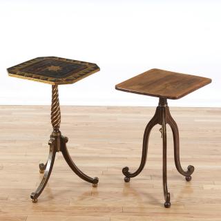 Appraisal: Regency rosewood grain painted tripod tables Regency rosewood grain painted