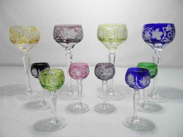 Appraisal: Group of colored cut crystal stemware glasses Includes cut to