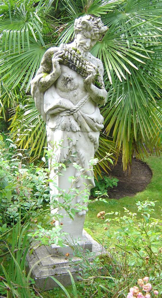 Appraisal: Full sized composition garden statue of Pan on square base