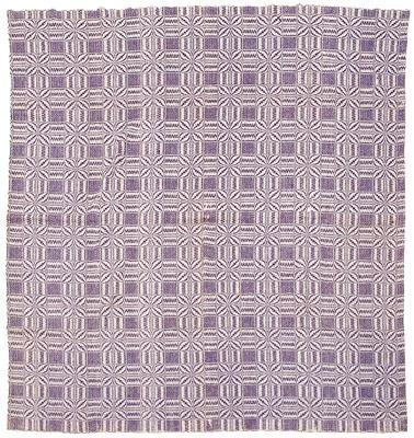 Appraisal: One panel overshot coverlet purple and white double bowtie pattern