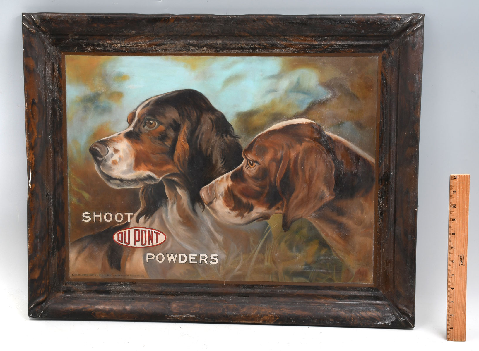 Appraisal: DUPONT POWDERS LITHOGRAPH TIN SIGN Shoot Dupont Powders advertising tin