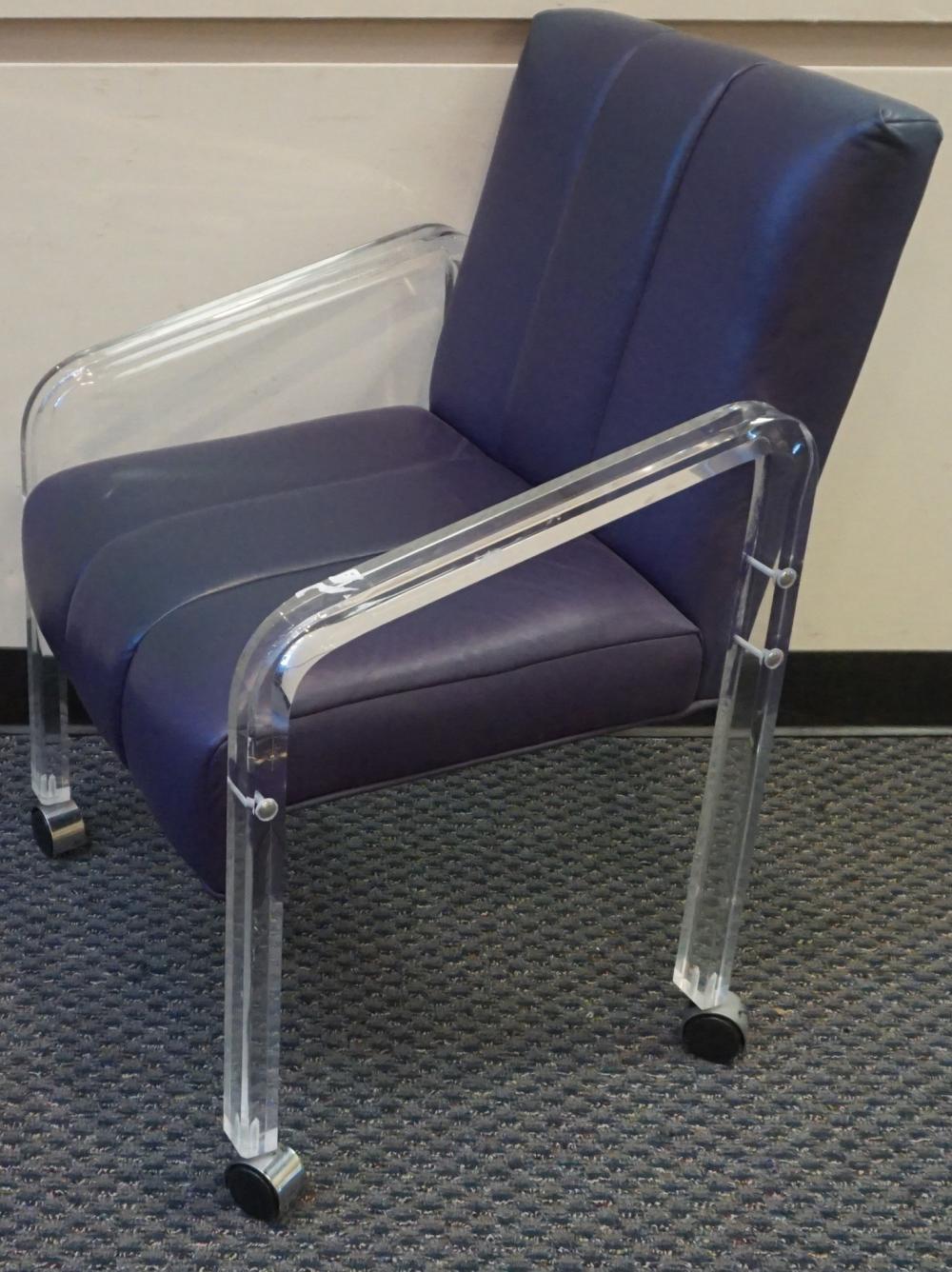 Appraisal: Purple Upholstered and Acrylic Office Chair with a Neoclassical Style