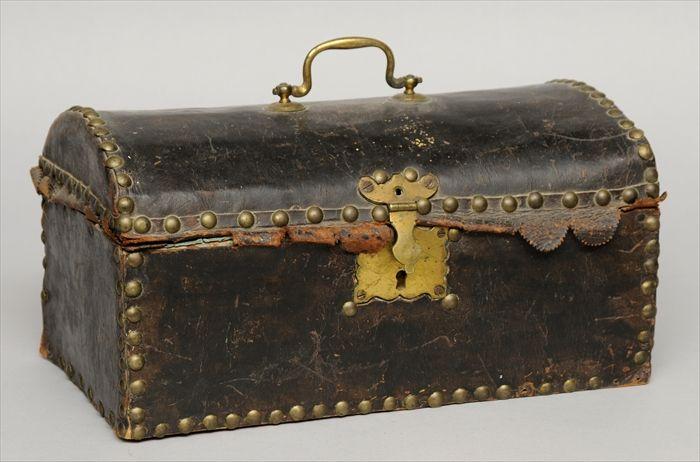 Appraisal: LEATHER-COVERED DOCUMENT BOX With domed lid x x in