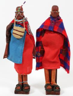 Appraisal: MASAI MARA KENYA FIGURES TWO H Traditional costumes one with