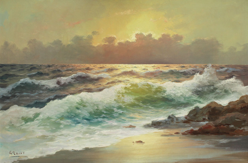 Appraisal: COASTAL SUNSET WITH CRASHING SURF OIL ON CANVAS SIGNED GROSSI