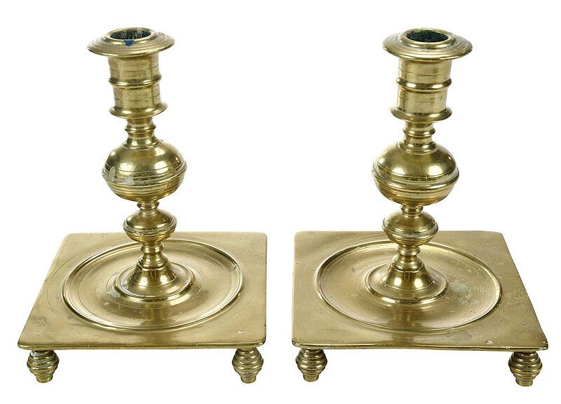 Appraisal: Pair North European Brass Candlesticks possibly Danish or Swedish late