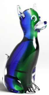 Appraisal: Murano Glass Seated Dog Figurine Striated blue green and clear