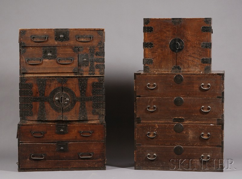 Appraisal: Three Chests of Drawers Japan th century Tansu with iron