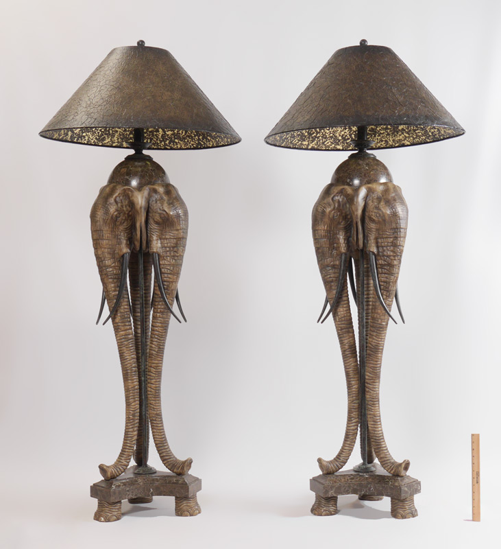 Appraisal: PAIR ON CONTEMPORARY ELEPHANT FLOOR LAMPS Single socket fixture over