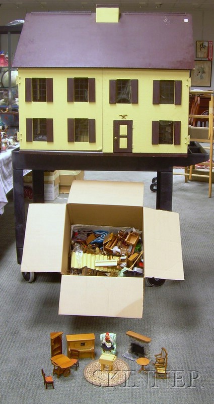 Appraisal: Two Painted Wood and Wood Composition Doll Houses with Furniture