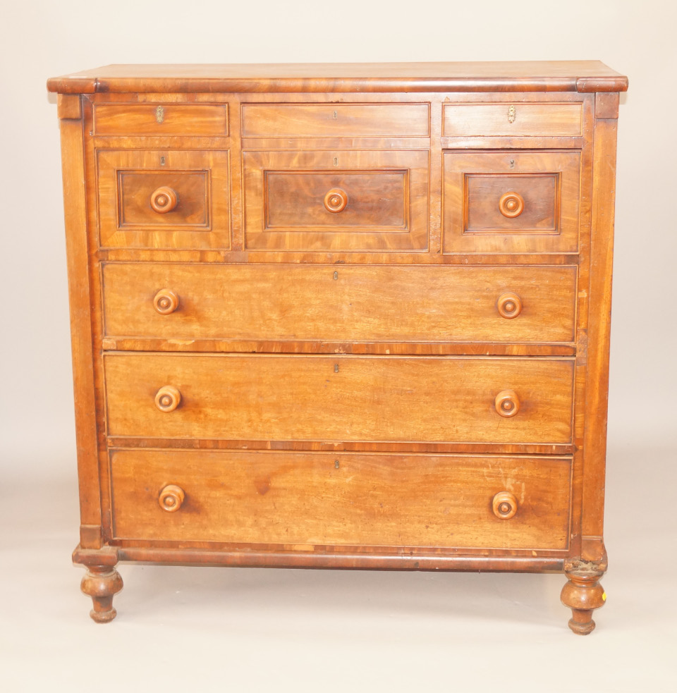 Appraisal: A Victorian Scottish mahogany chest of drawers the inverted break