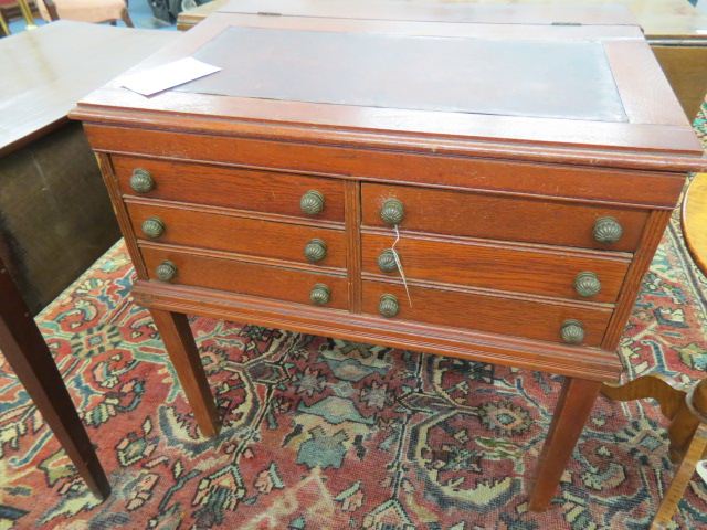 Appraisal: Schoolmaster's Desk lift top six drawers Victorian legs added later