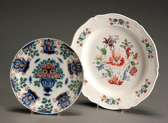 Appraisal: Italian Porcelain Plate and a Dutch Delft Polychrome Plate Mid