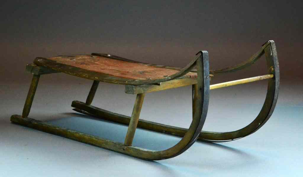 Appraisal: American Bentwood Rosebud-Style SleighStencil decorated depicting a deer and two