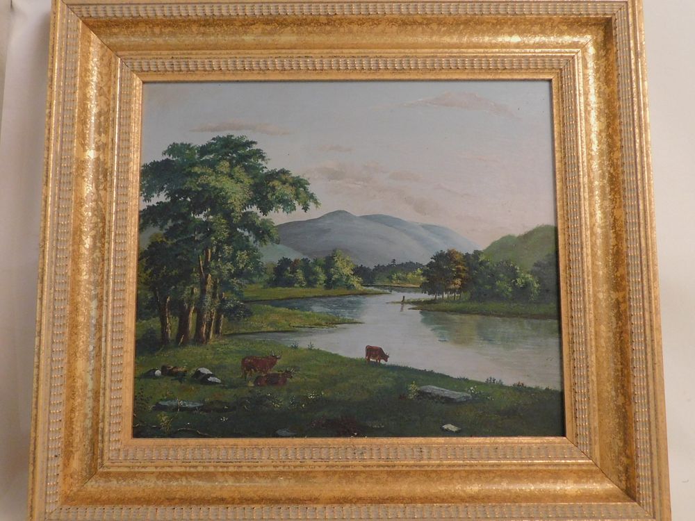 Appraisal: VICTORIAN PAINTING OF COWS Victorian oil painting pastoral scene with