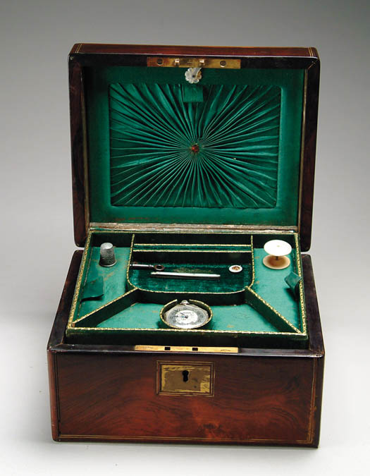 Appraisal: BRASS INLAID ROSEWOOD LADIES TRAVELING BOX The rosewood box has