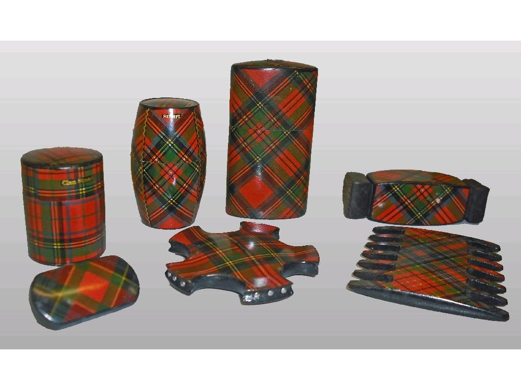 Appraisal: Tartan Ware thimble case decorated in the Stuart pattern with