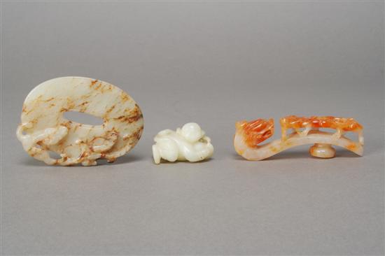 Appraisal: A Group of Three Chinese Hardstone Items Length of widest