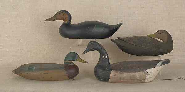 Appraisal: Four carved and painted duck decoys mid th c longest