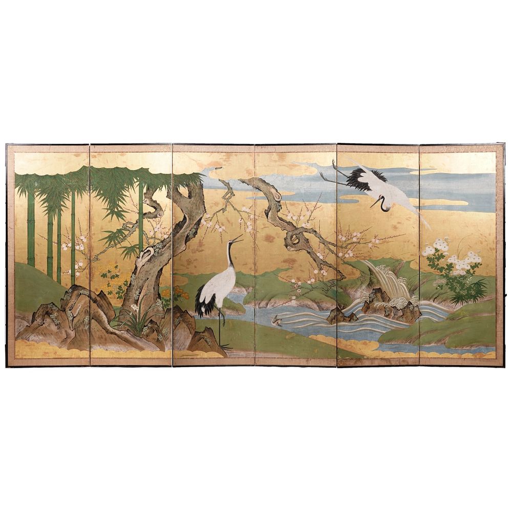 Appraisal: Japanese Edo Period Six Panel Floor Screen Japanese Edo period