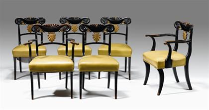 Appraisal: Six ebonized and giltwood Neo-Classical chairs th century Comprising two