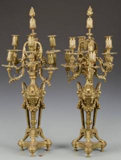 Appraisal: Pr Empire Style Ormolu Candelabra w Cherubs Paw feet A