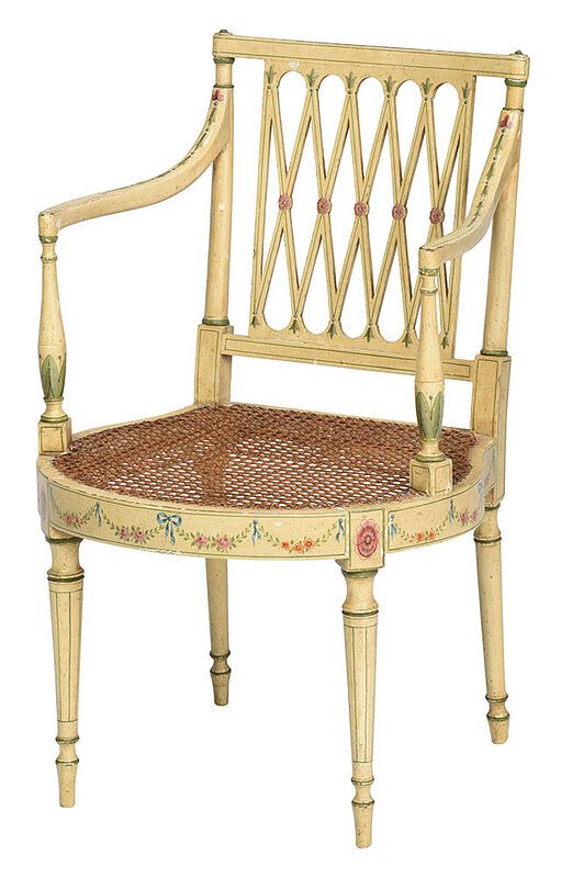 Appraisal: Sheraton Paint Decorated and Caned Armchair British early th century