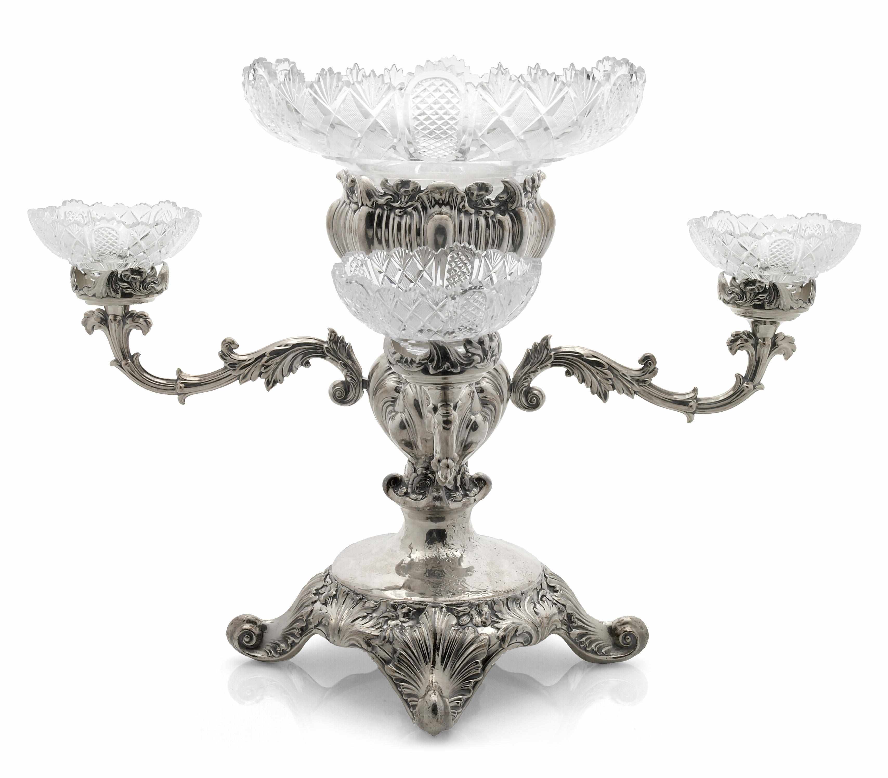 Appraisal: A Sheffield plate epergne frame with four arms with partial