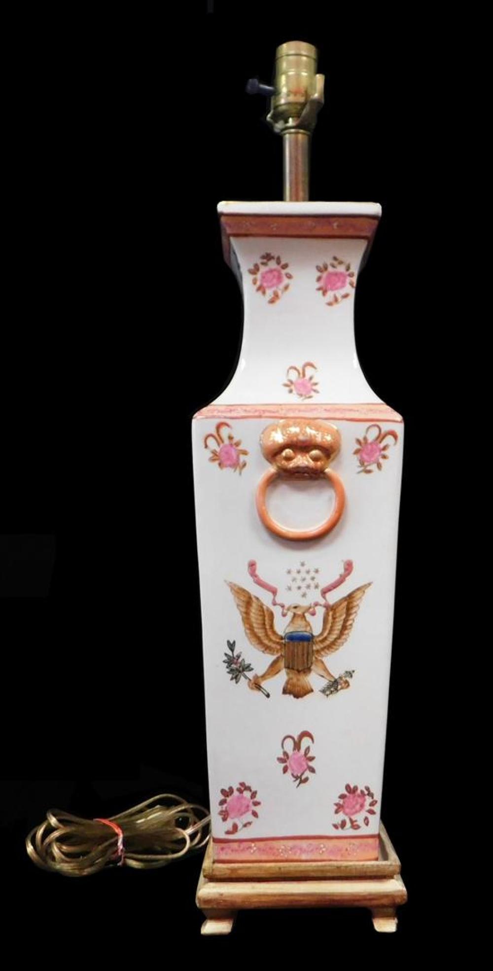 Appraisal: ASIAN Reproduction Chinese Export porcelain vase converted to lamp polychrome